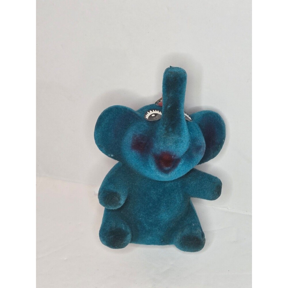 Vintage Plastic Elephant Ornament Blue Flocking